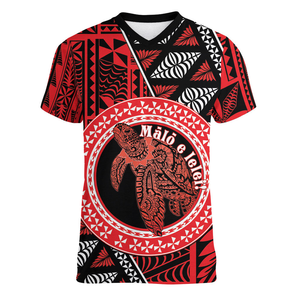 Personalised Tonga Language Week Women V-Neck T-Shirt Heilala Turtle Malo E Lelei