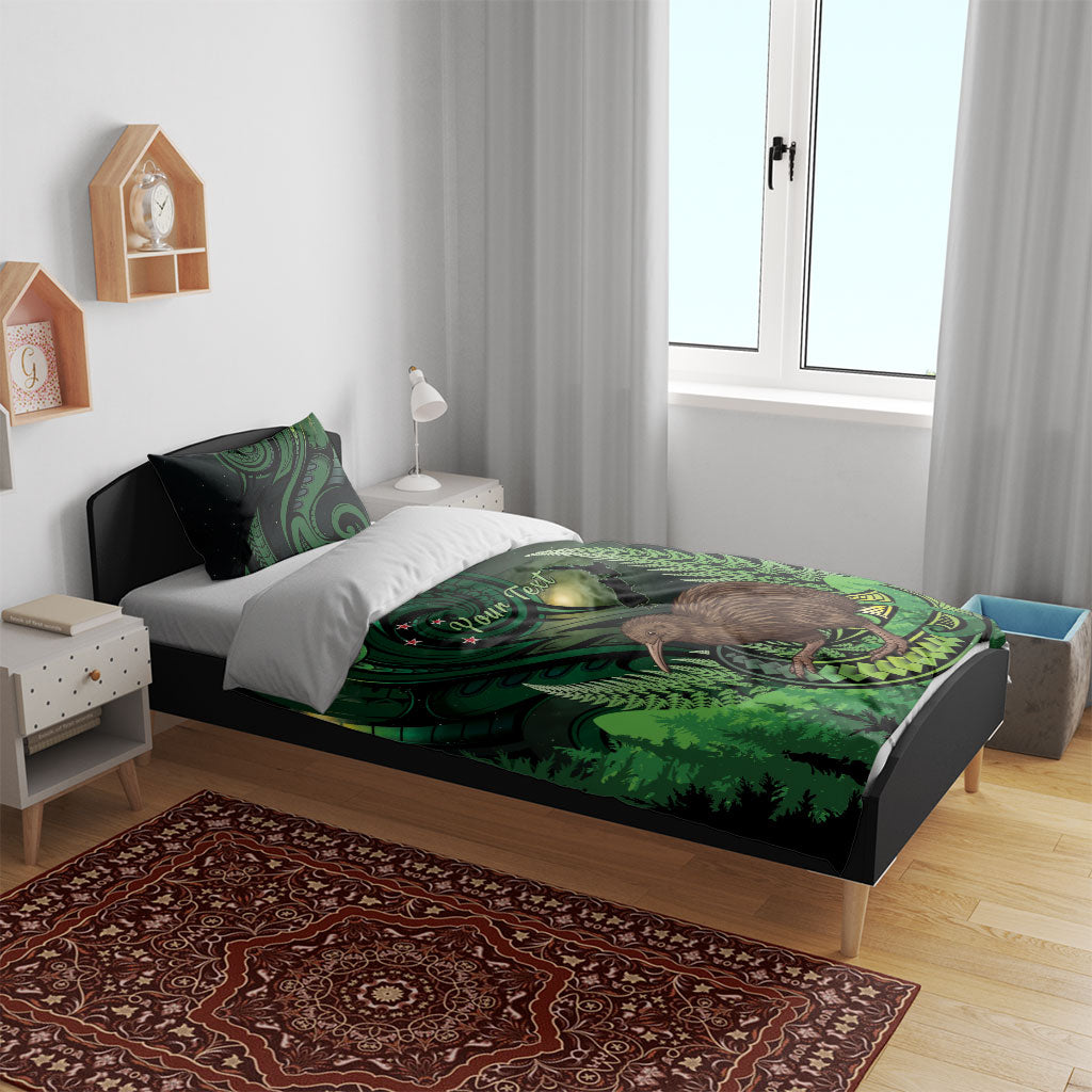 Kiwi New Zealand Personalised Bedding Set Aotearoa Map Silver Fern Koru Pattern