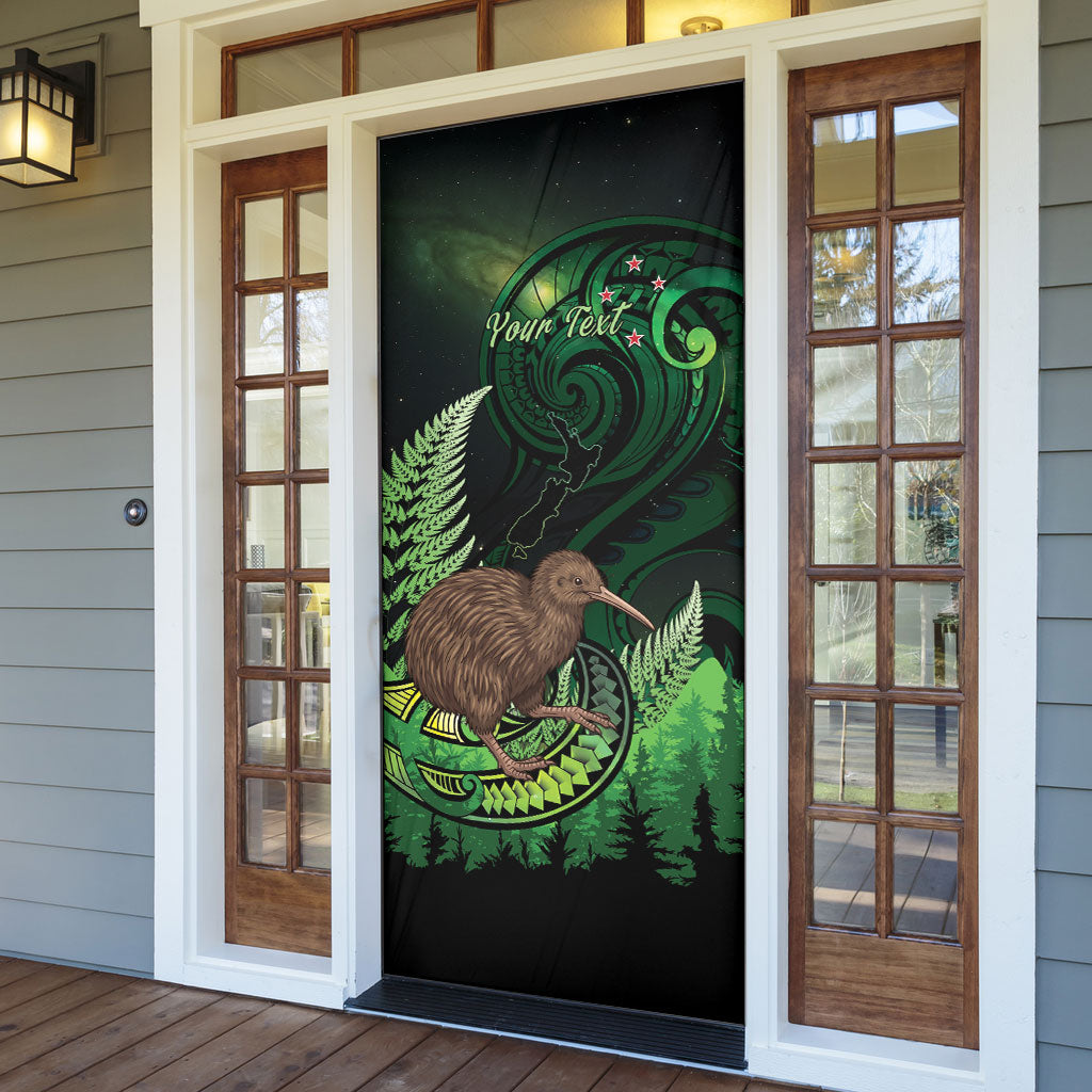 Kiwi New Zealand Personalised Door Cover Aotearoa Map Silver Fern Koru Pattern