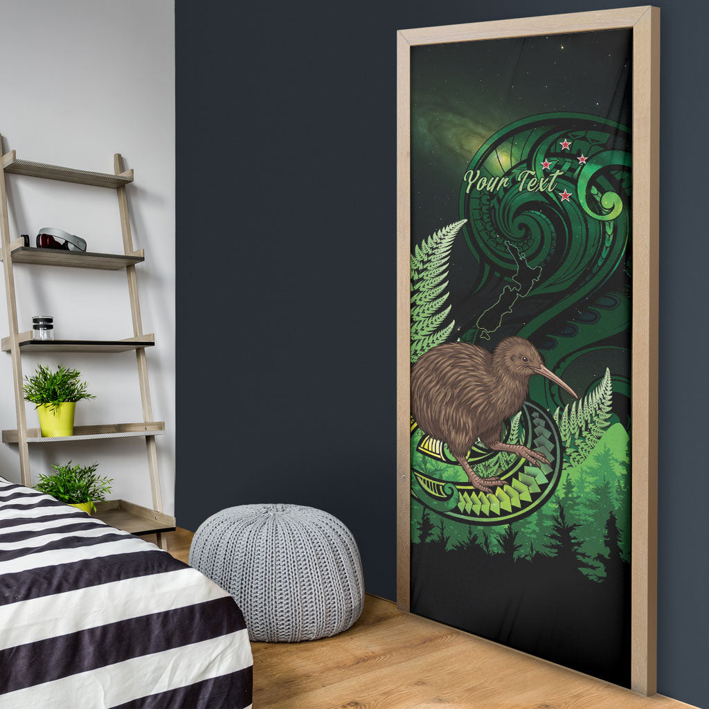 Kiwi New Zealand Personalised Door Cover Aotearoa Map Silver Fern Koru Pattern