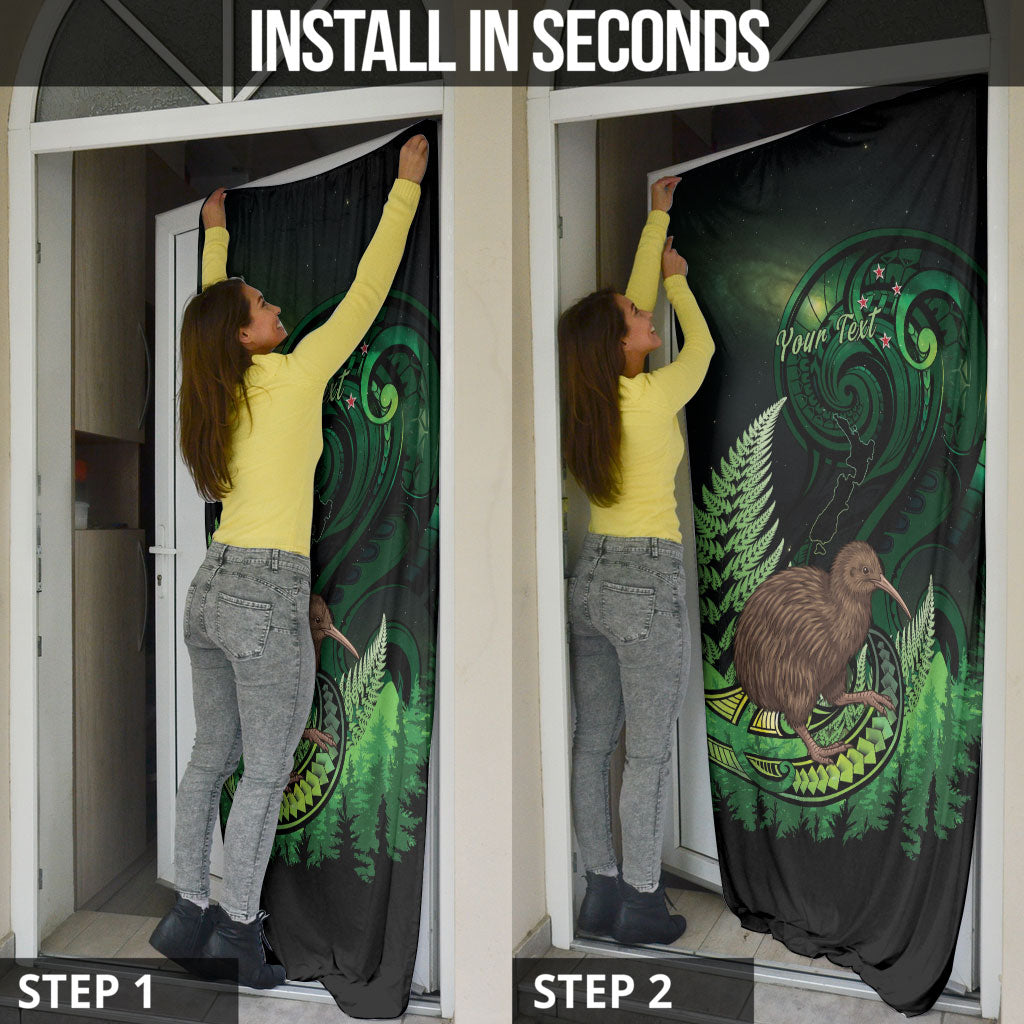 Kiwi New Zealand Personalised Door Cover Aotearoa Map Silver Fern Koru Pattern