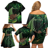 Kiwi New Zealand Personalised Family Matching Off Shoulder Short Dress and Hawaiian Shirt Aotearoa Map Silver Fern Koru Pattern LT22 - Polynesian Pride