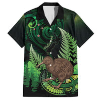 Kiwi New Zealand Personalised Family Matching Off Shoulder Short Dress and Hawaiian Shirt Aotearoa Map Silver Fern Koru Pattern LT22 Dad's Shirt - Short Sleeve Green - Polynesian Pride