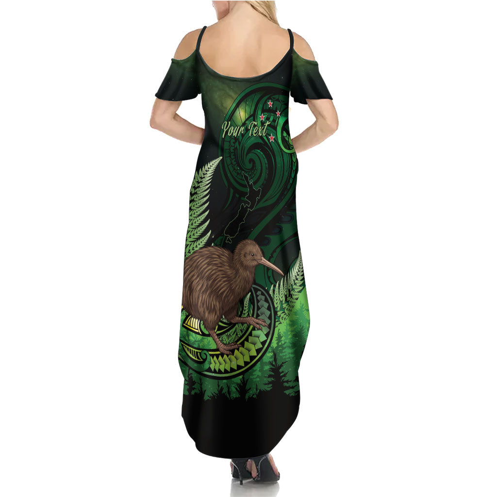 Kiwi New Zealand Personalised Family Matching Summer Maxi Dress and Hawaiian Shirt Aotearoa Map Silver Fern Koru Pattern LT22 - Polynesian Pride