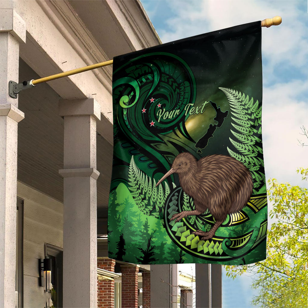 Kiwi New Zealand Personalised Garden Flag Aotearoa Map Silver Fern Koru Pattern