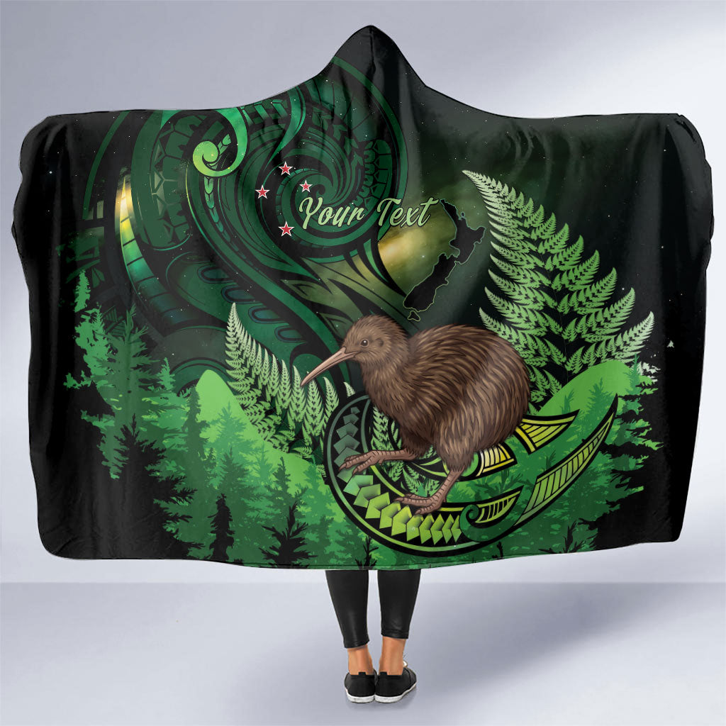 Kiwi New Zealand Personalised Hooded Blanket Aotearoa Map Silver Fern Koru Pattern