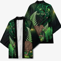Kiwi New Zealand Personalised Kimono Aotearoa Map Silver Fern Koru Pattern