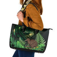 Kiwi New Zealand Personalised Leather Tote Bag Aotearoa Map Silver Fern Koru Pattern LT22 Green - Polynesian Pride