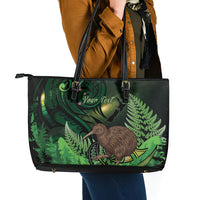 Kiwi New Zealand Personalised Leather Tote Bag Aotearoa Map Silver Fern Koru Pattern LT22 - Polynesian Pride
