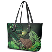 Kiwi New Zealand Personalised Leather Tote Bag Aotearoa Map Silver Fern Koru Pattern LT22 - Polynesian Pride