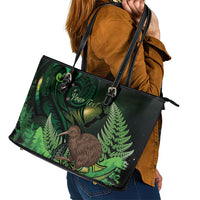 Kiwi New Zealand Personalised Leather Tote Bag Aotearoa Map Silver Fern Koru Pattern LT22 - Polynesian Pride