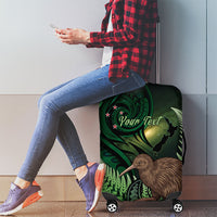 Kiwi New Zealand Personalised Luggage Cover Aotearoa Map Silver Fern Koru Pattern