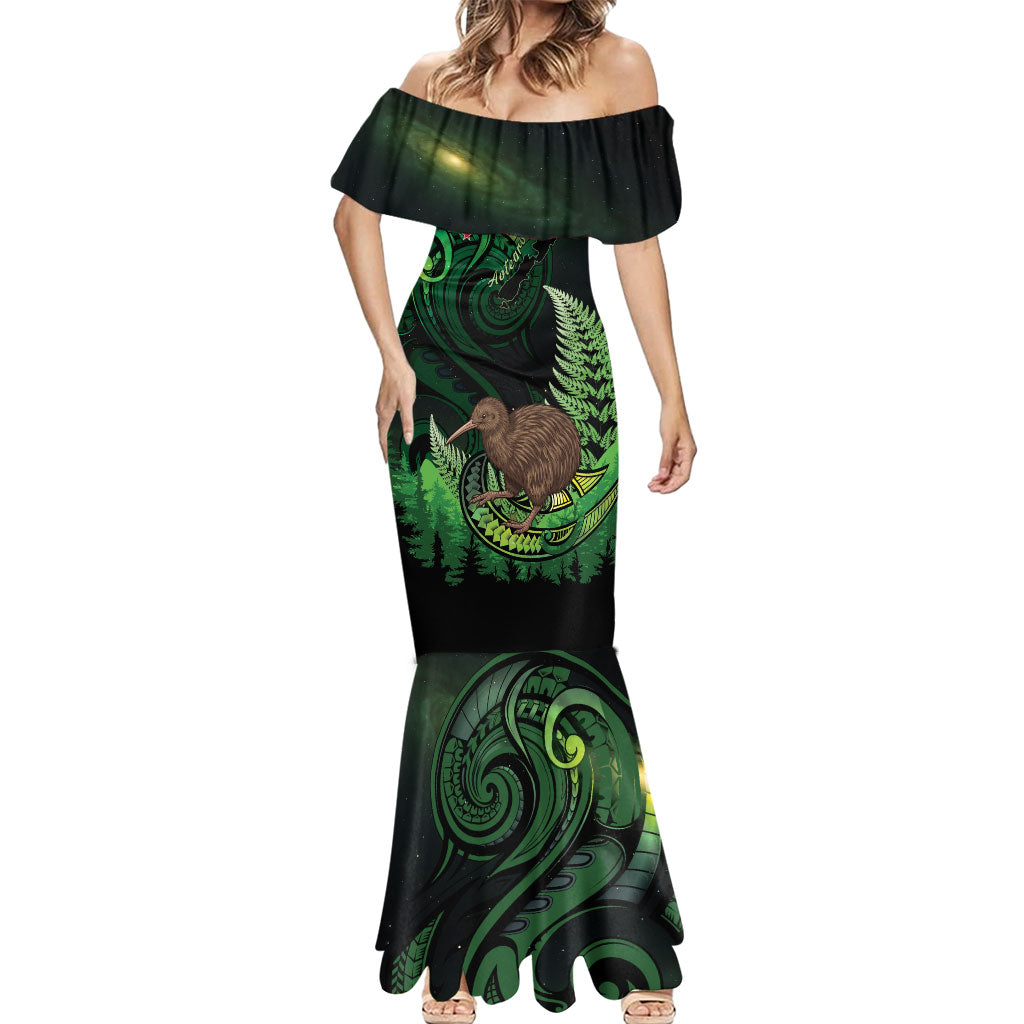 Kiwi New Zealand Personalised Mermaid Dress Aotearoa Map Silver Fern Koru Pattern