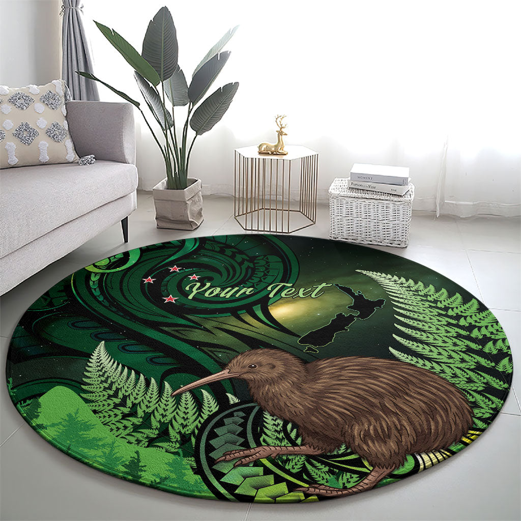 Kiwi New Zealand Personalised Round Carpet Aotearoa Map Silver Fern Koru Pattern