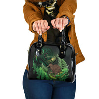 Kiwi New Zealand Personalised Shoulder Handbag Aotearoa Map Silver Fern Koru Pattern