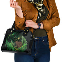 Kiwi New Zealand Personalised Shoulder Handbag Aotearoa Map Silver Fern Koru Pattern
