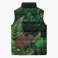 Kiwi New Zealand Personalised Sleeveless Puffer Jacket Aotearoa Map Silver Fern Koru Pattern