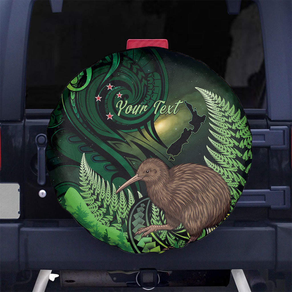 Kiwi New Zealand Personalised Spare Tire Cover Aotearoa Map Silver Fern Koru Pattern