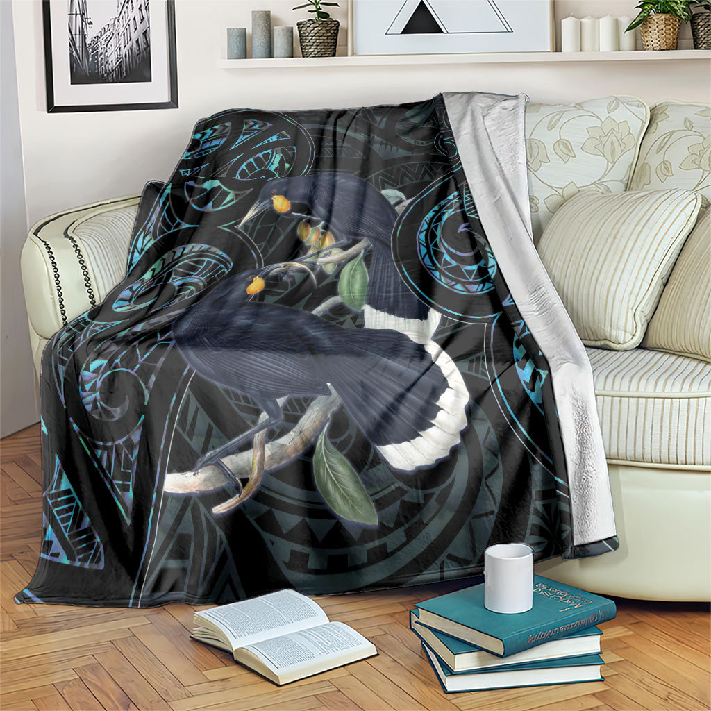 New Zealand Huia Bird Blanket Paua Shell Maori Pattern LT22 Black - Polynesian Pride