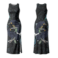 New Zealand Huia Bird Couples Matching Tank Maxi Dress and Hawaiian Shirt Paua Shell Maori Pattern LT22 - Polynesian Pride