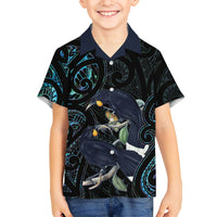 New Zealand Huia Bird Family Matching Mermaid Dress and Hawaiian Shirt Paua Shell Maori Pattern LT22 Son's Shirt Black - Polynesian Pride