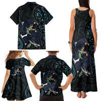 New Zealand Huia Bird Family Matching Tank Maxi Dress and Hawaiian Shirt Paua Shell Maori Pattern LT22 - Polynesian Pride