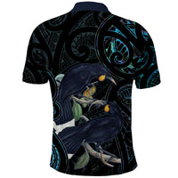 New Zealand Huia Bird Polo Shirt Paua Shell Maori Pattern