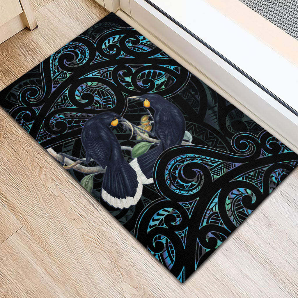 New Zealand Huia Bird Rubber Doormat Paua Shell Maori Pattern