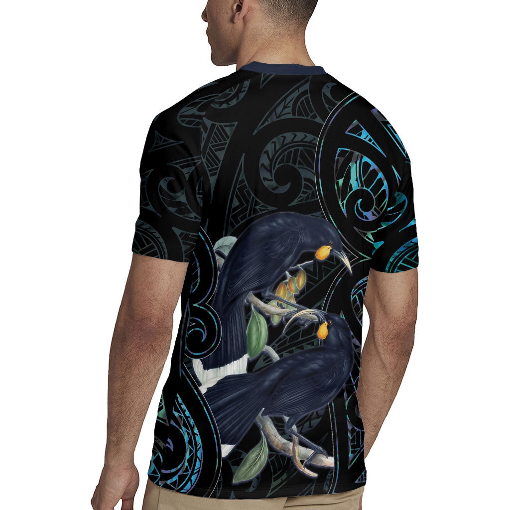 New Zealand Huia Bird Rugby Jersey Paua Shell Maori Pattern