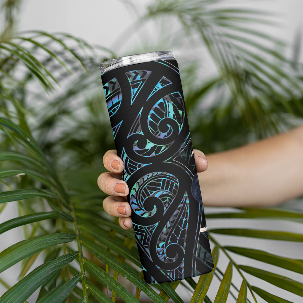 New Zealand Huia Bird Skinny Tumbler Paua Shell Maori Pattern