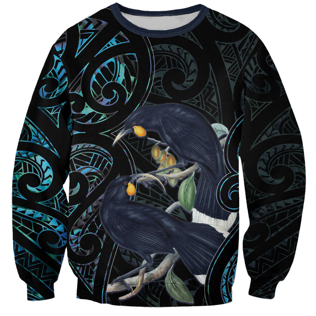 New Zealand Huia Bird Sweatshirt Paua Shell Maori Pattern