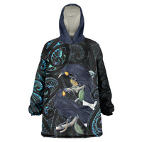 New Zealand Huia Bird Wearable Blanket Hoodie Paua Shell Maori Pattern