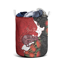Kiwi New Zealand Personalised Laundry Basket NZ Map Pohutukawa Fern Maori Pattern