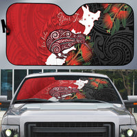 Kiwi New Zealand Personalised Auto Sun Shade NZ Map Pohutukawa Fern Maori Pattern