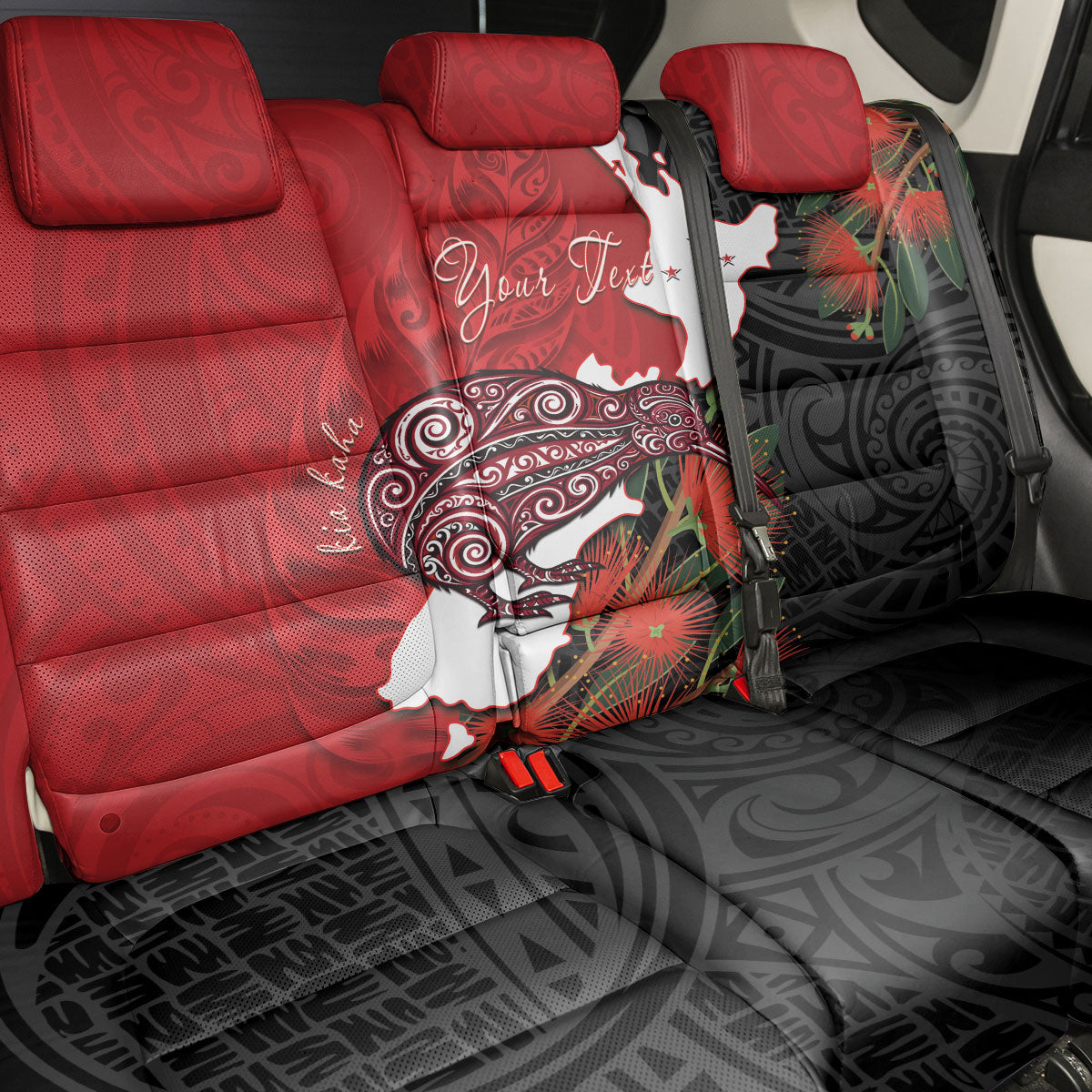 Kiwi New Zealand Personalised Back Car Seat Cover NZ Map Pohutukawa Fern Maori Pattern