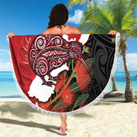 Kiwi New Zealand Personalised Beach Blanket NZ Map Pohutukawa Fern Maori Pattern