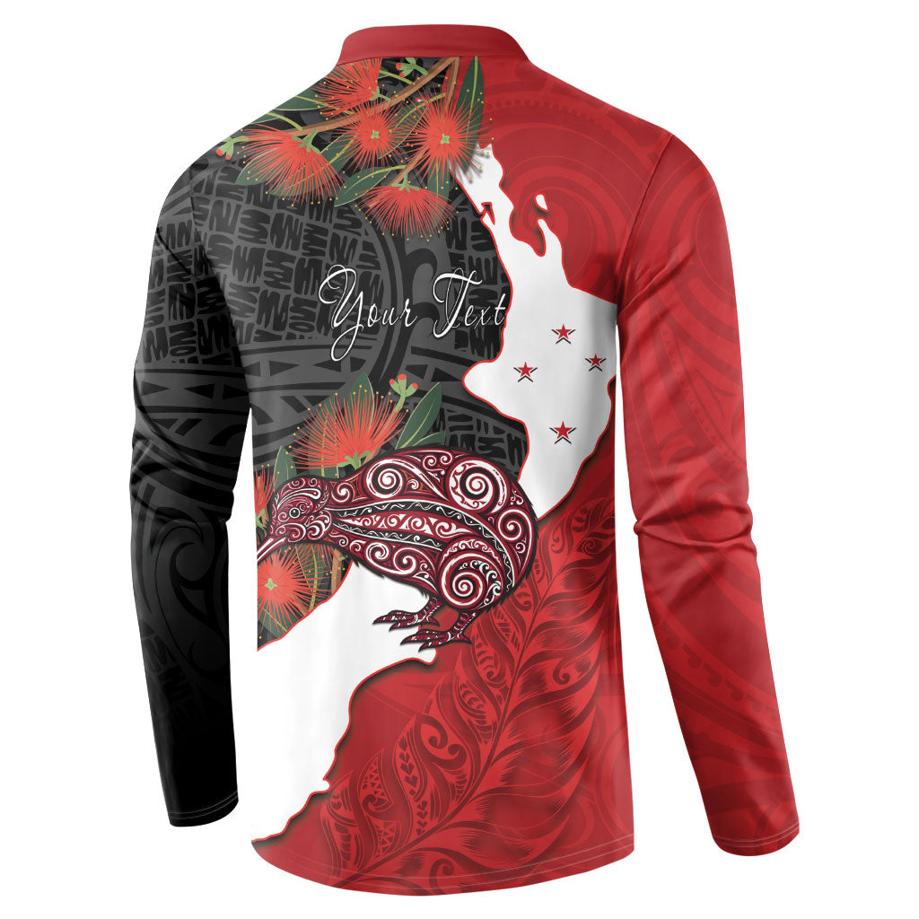 Kiwi New Zealand Personalised Button Sweatshirt NZ Map Pohutukawa Fern Maori Pattern