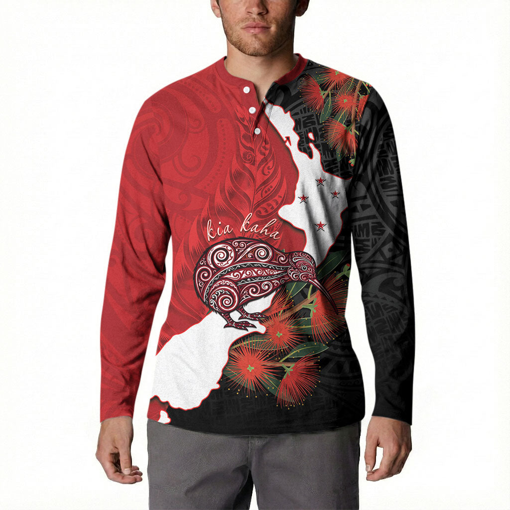 Kiwi New Zealand Personalised Button Sweatshirt NZ Map Pohutukawa Fern Maori Pattern