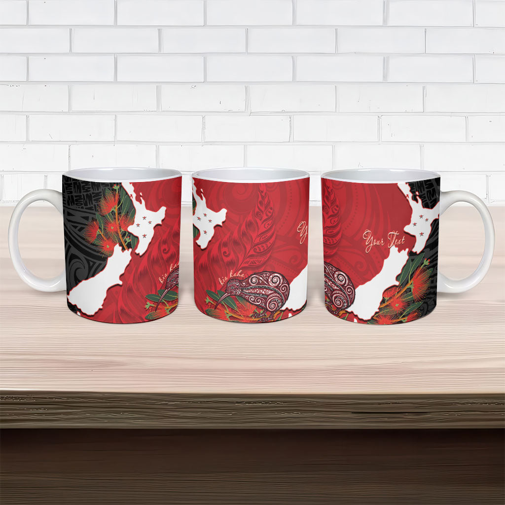 Kiwi New Zealand Personalised Ceramic Mug NZ Map Pohutukawa Fern Maori Pattern