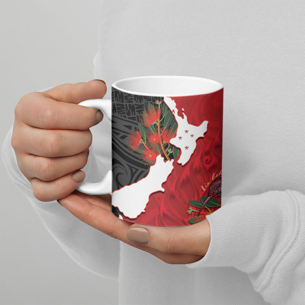 Kiwi New Zealand Personalised Ceramic Mug NZ Map Pohutukawa Fern Maori Pattern