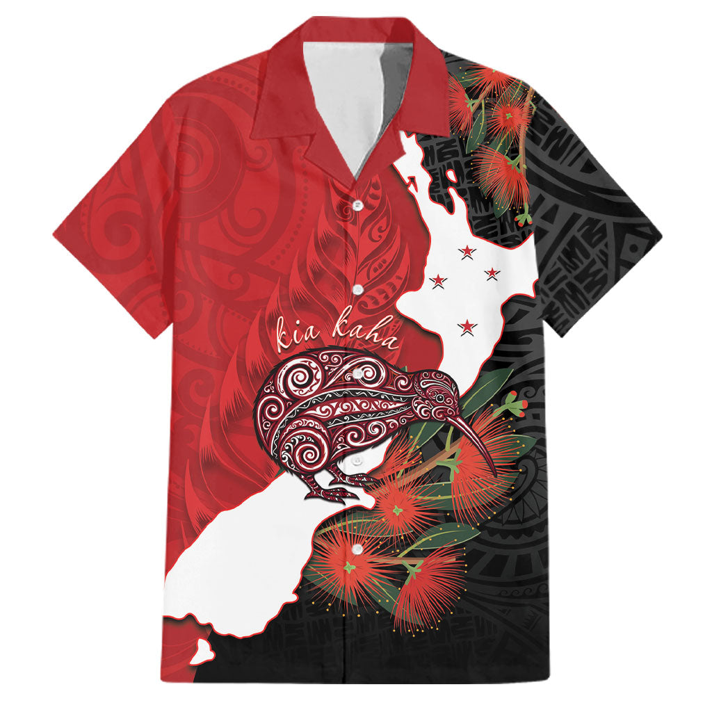 Kiwi New Zealand Personalised Family Matching Long Sleeve Bodycon Dress and Hawaiian Shirt NZ Map Pohutukawa Fern Maori Pattern LT22 Dad's Shirt - Short Sleeve Red - Polynesian Pride