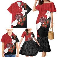 Kiwi New Zealand Personalised Family Matching Mermaid Dress and Hawaiian Shirt NZ Map Pohutukawa Fern Maori Pattern LT22 - Polynesian Pride