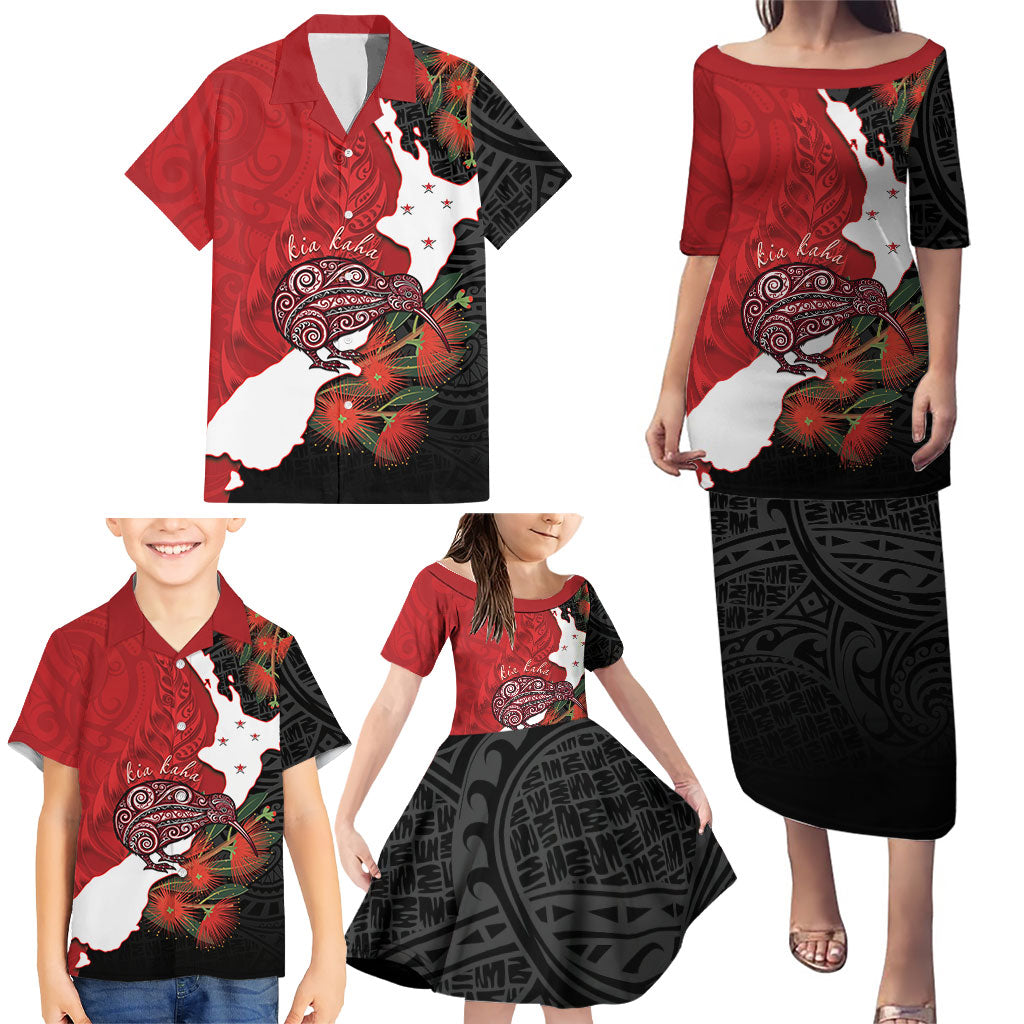 Kiwi New Zealand Personalised Family Matching Puletasi and Hawaiian Shirt NZ Map Pohutukawa Fern Maori Pattern LT22 - Polynesian Pride