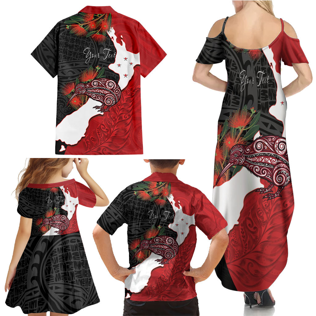 Kiwi New Zealand Personalised Family Matching Summer Maxi Dress and Hawaiian Shirt NZ Map Pohutukawa Fern Maori Pattern LT22 - Polynesian Pride