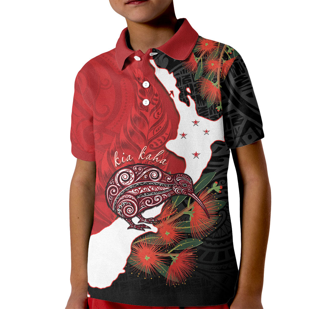 Kiwi New Zealand Personalised Kid Polo Shirt NZ Map Pohutukawa Fern Maori Pattern