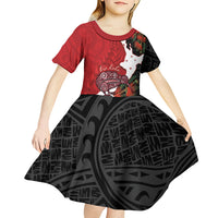 Kiwi New Zealand Personalised Kid Short Sleeve Dress NZ Map Pohutukawa Fern Maori Pattern