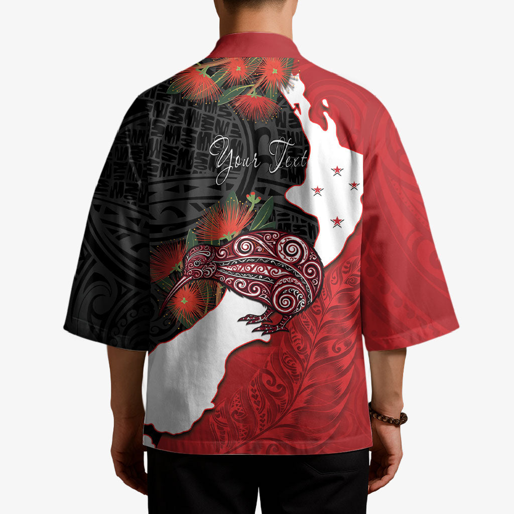 Kiwi New Zealand Personalised Kimono NZ Map Pohutukawa Fern Maori Pattern