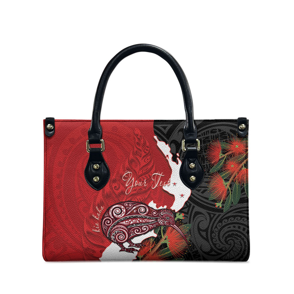 Kiwi New Zealand Personalised Leather Bag NZ Map Pohutukawa Fern Maori Pattern