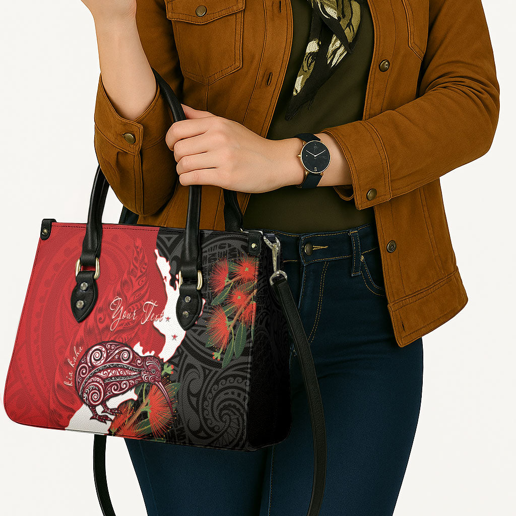Kiwi New Zealand Personalised Leather Bag NZ Map Pohutukawa Fern Maori Pattern