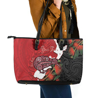 Kiwi New Zealand Personalised Leather Tote Bag NZ Map Pohutukawa Fern Maori Pattern